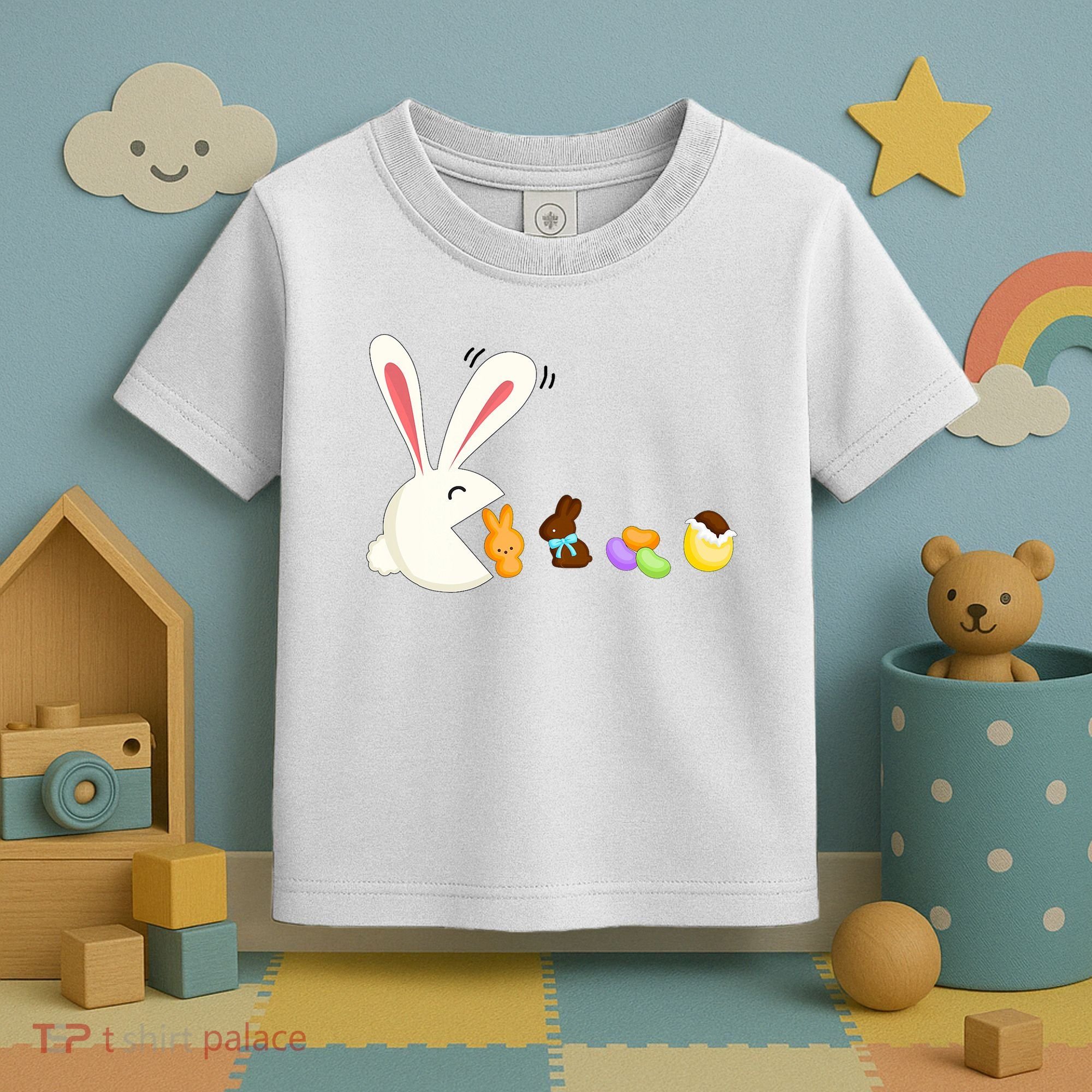 Happy Easter Bunny Eating Candy Funny Boy Girl Easter  Toddler T-Shirt