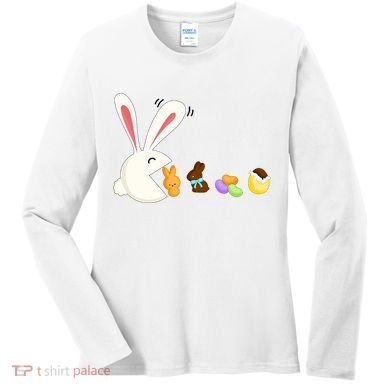 Happy Easter Bunny Eating Candy Funny Boy Girl Easter  Women's Long Sleeve Shirt