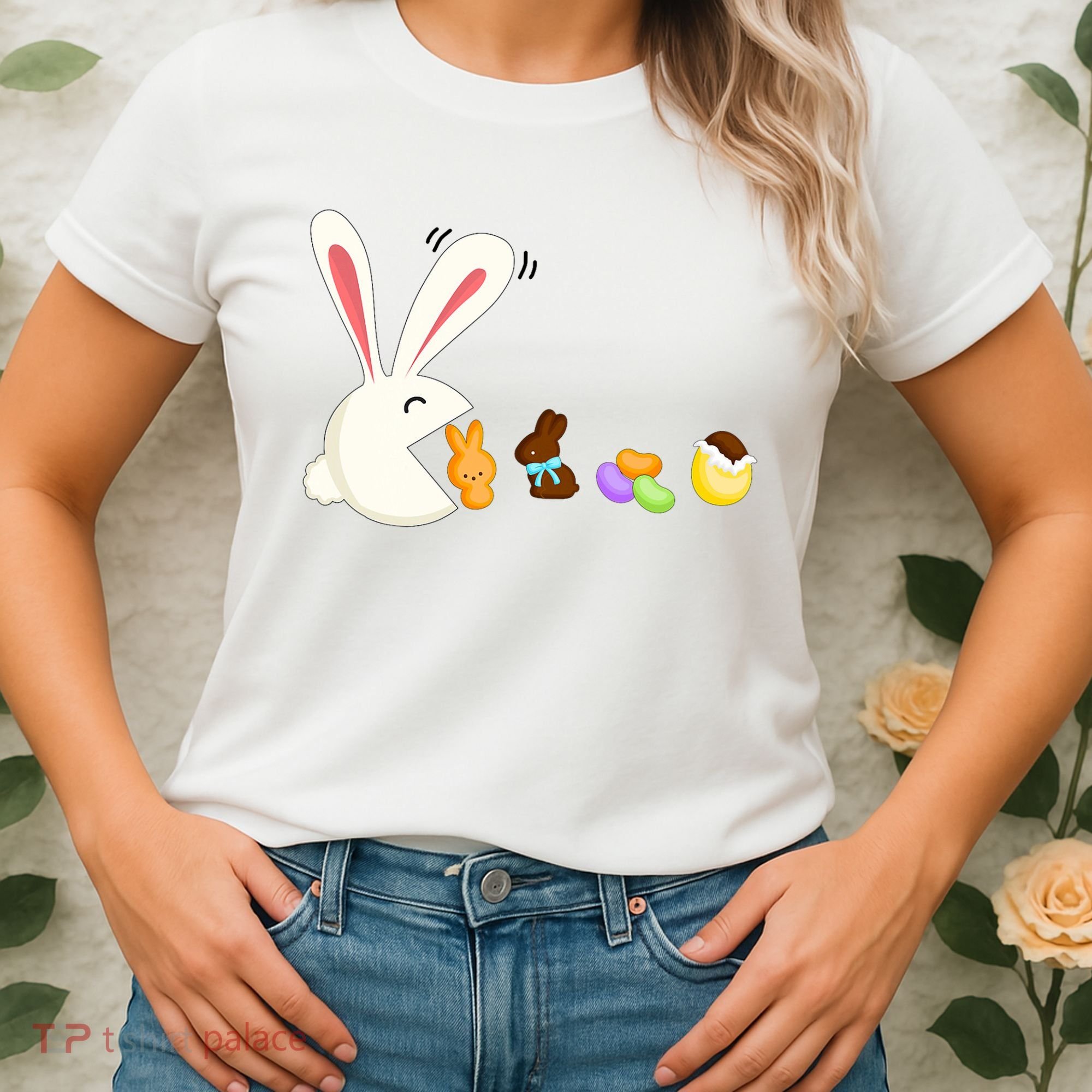 Happy Easter Bunny Eating Candy Funny Boy Girl Easter  Women's T-Shirt