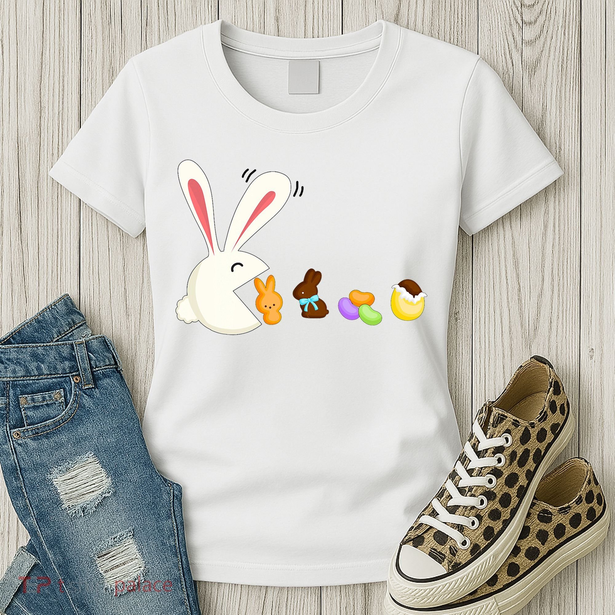 Happy Easter Bunny Eating Candy Funny Boy Girl Easter  Women's T-Shirt