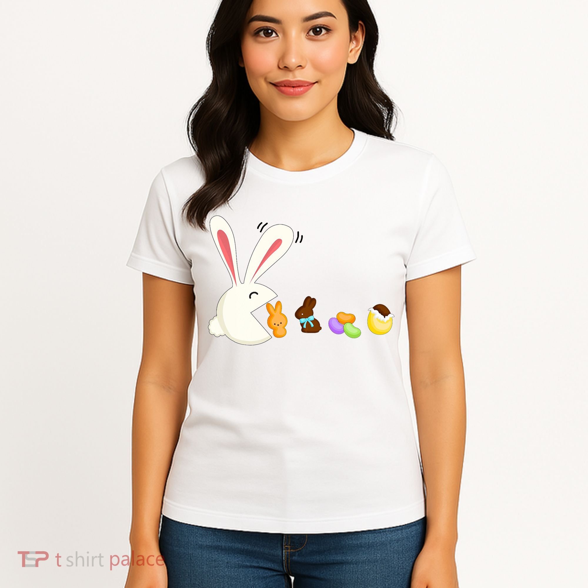 Happy Easter Bunny Eating Candy Funny Boy Girl Easter  Women's T-Shirt