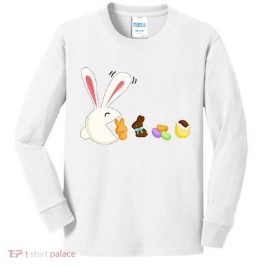 Happy Easter Bunny Eating Candy Funny Boy Girl Easter  Kids Long Sleeve Shirt