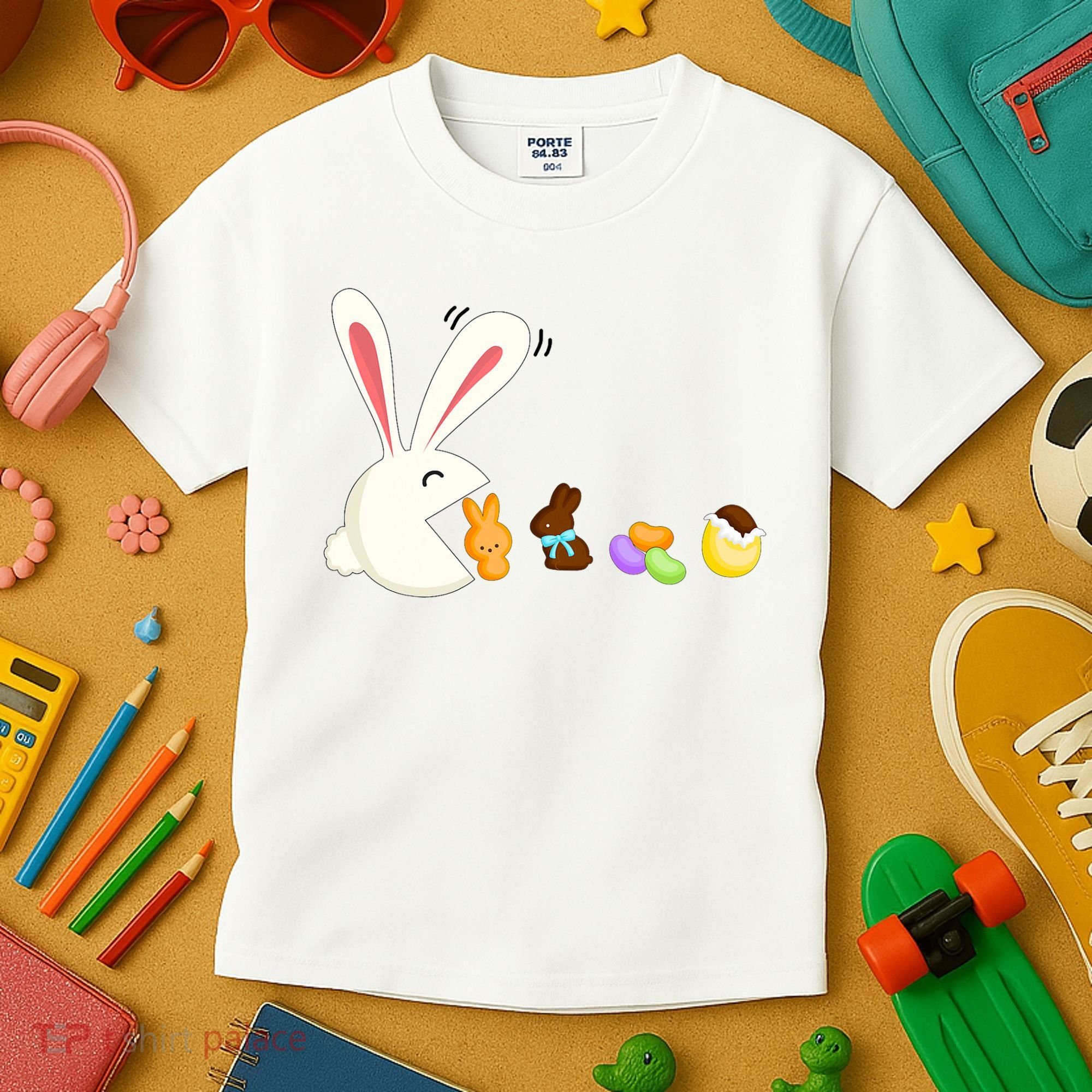 Happy Easter Bunny Eating Candy Funny Boy Girl Easter  Kids T-Shirt