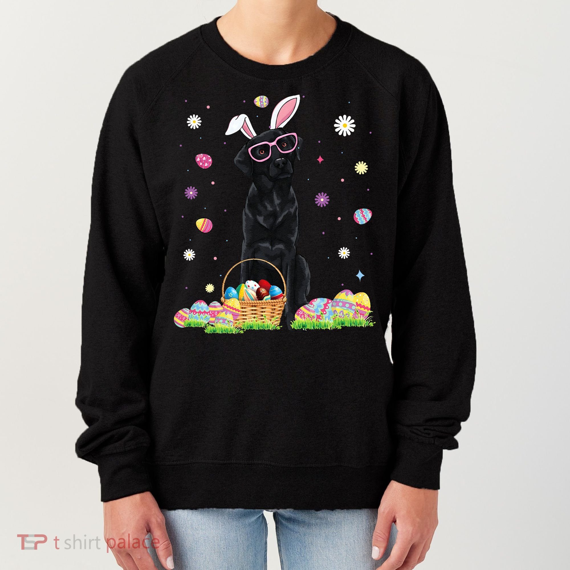 Happy Easter Cute Black Labrador Bunny Ears Dog Lovers Women's Sweatshirt