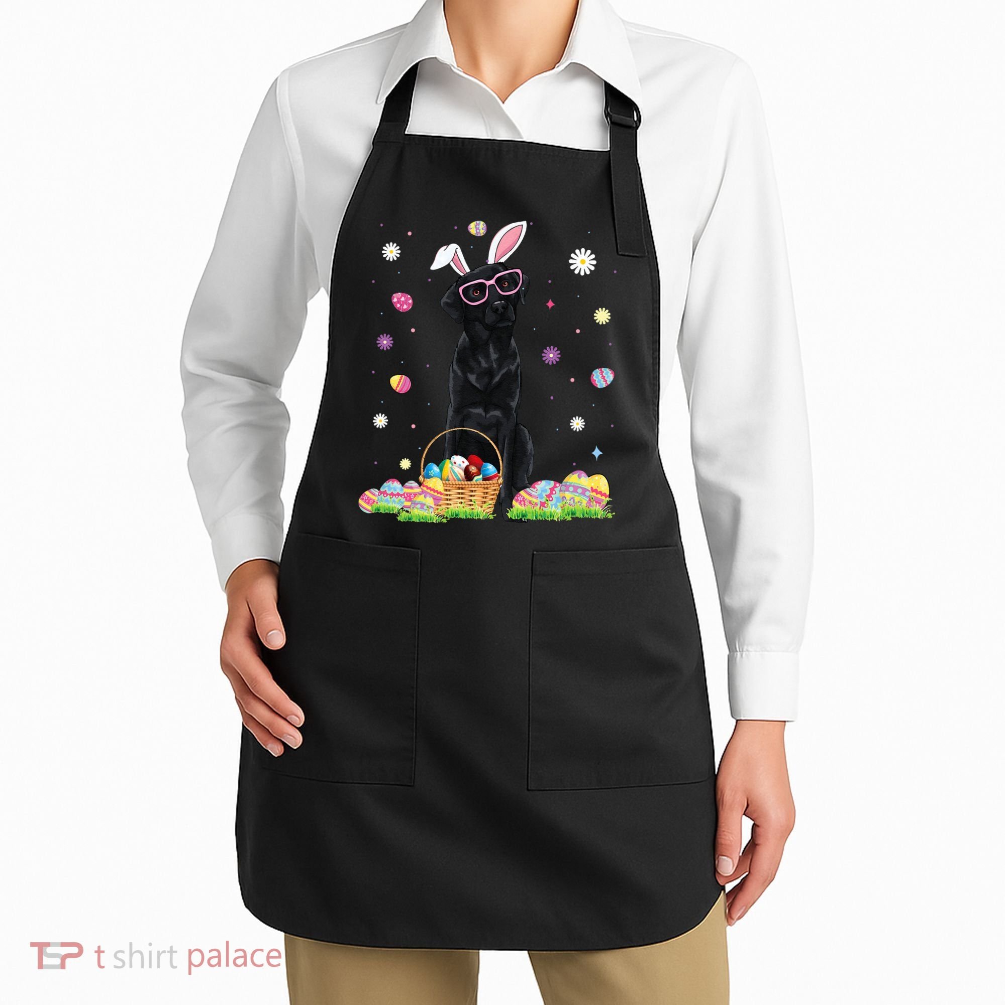 Happy Easter Cute Black Labrador Bunny Ears Dog Lovers Apron