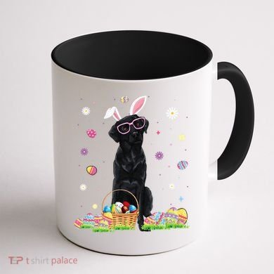 Happy Easter Cute Black Labrador Bunny Ears Dog Lovers Coffee Mug back