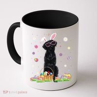 Happy Easter Cute Black Labrador Bunny Ears Dog Lovers Coffee Mug thumb 0