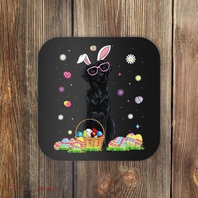 Happy Easter Cute Black Labrador Bunny Ears Dog Lovers Coaster