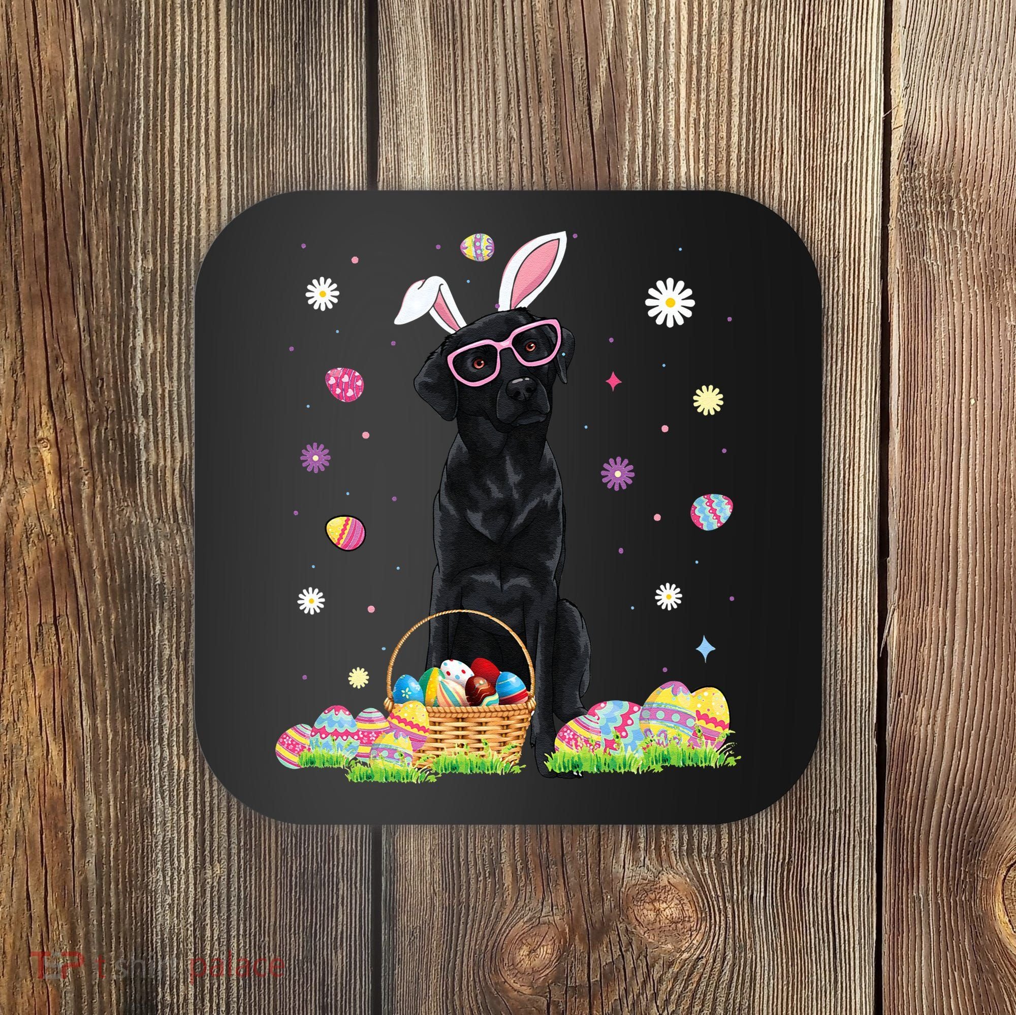 Happy Easter Cute Black Labrador Bunny Ears Dog Lovers Coaster