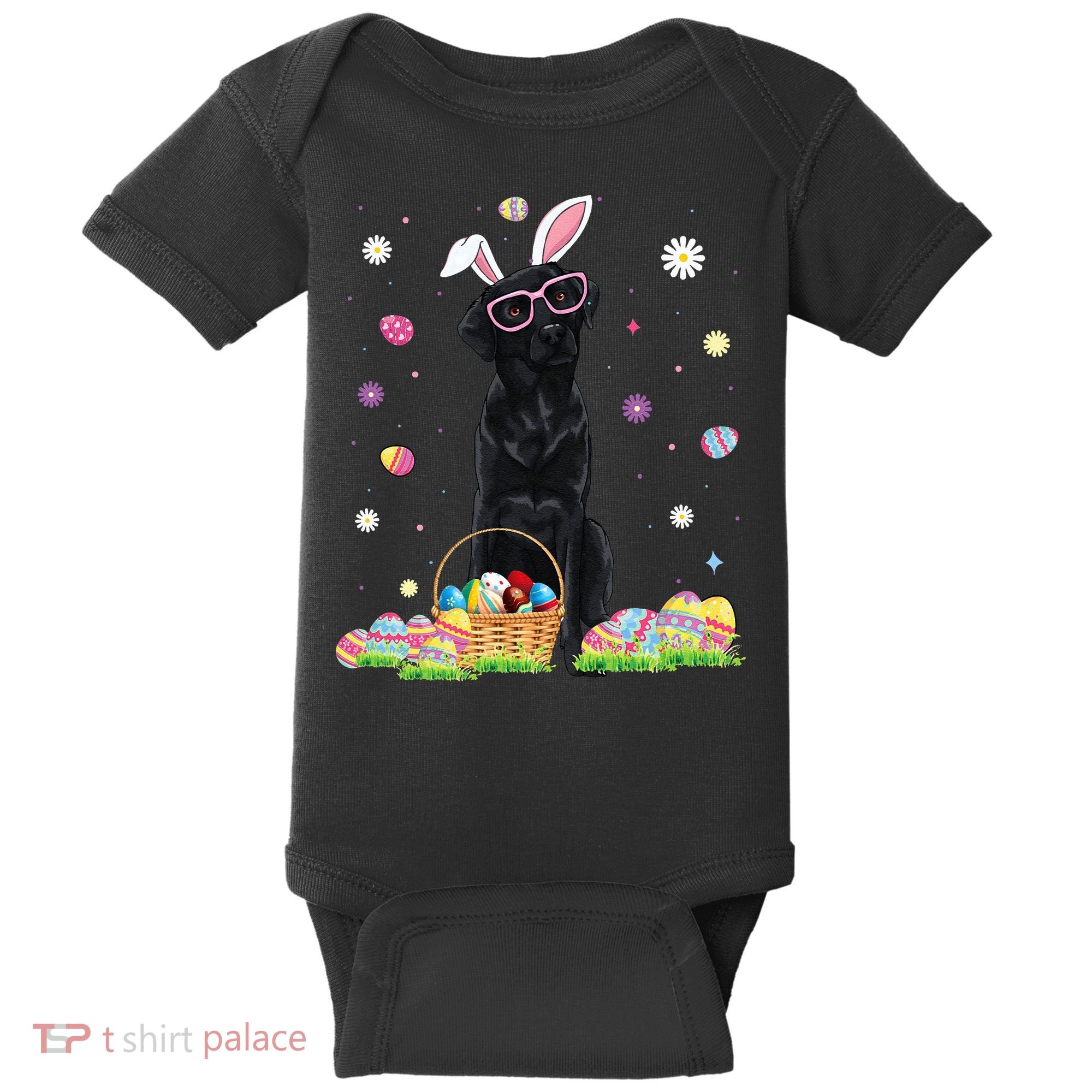 Happy Easter Cute Black Labrador Bunny Ears Dog Lovers Baby Bodysuit