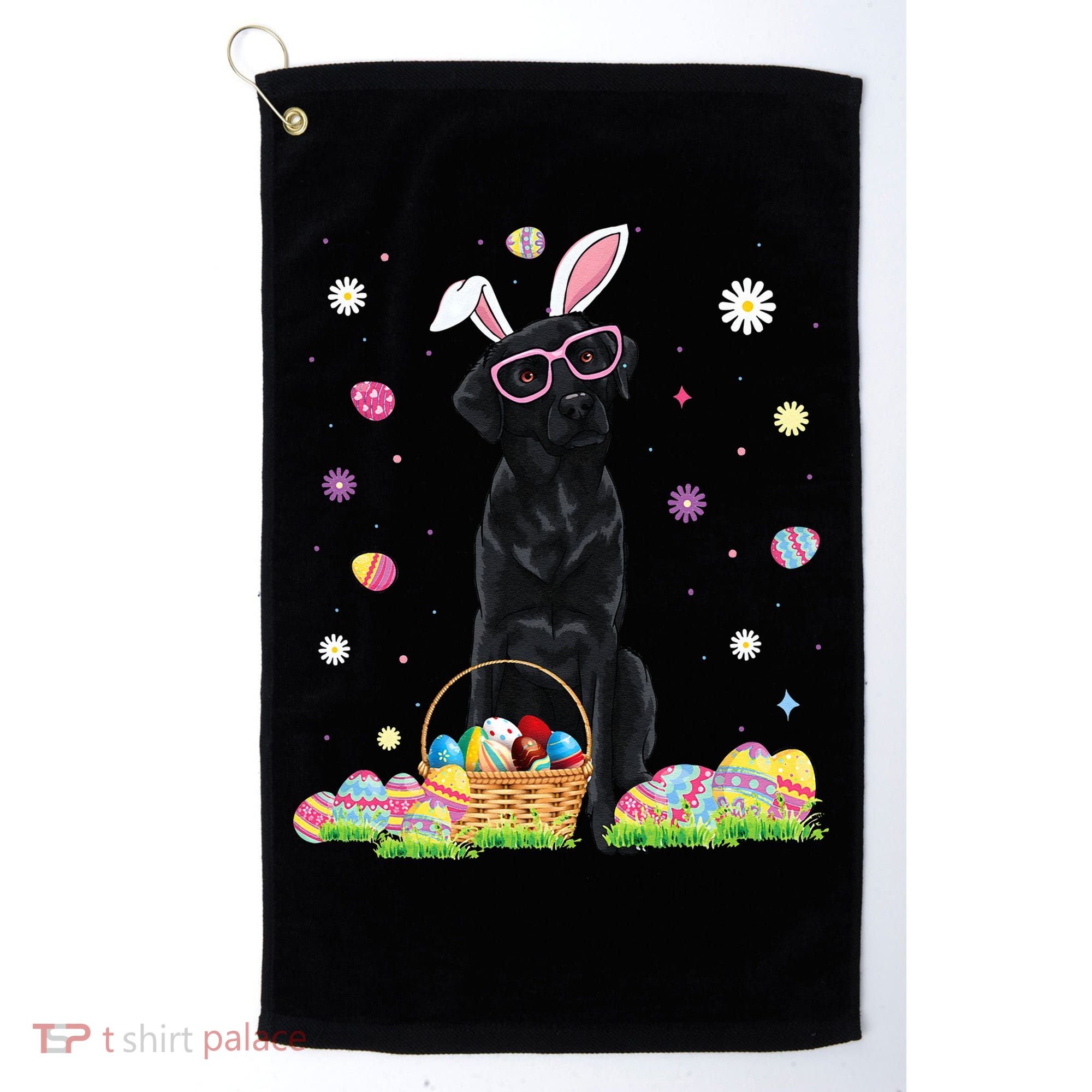 Happy Easter Cute Black Labrador Bunny Ears Dog Lovers Golf Towel