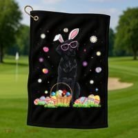 Happy Easter Cute Black Labrador Bunny Ears Dog Lovers Golf Towel thumb 1