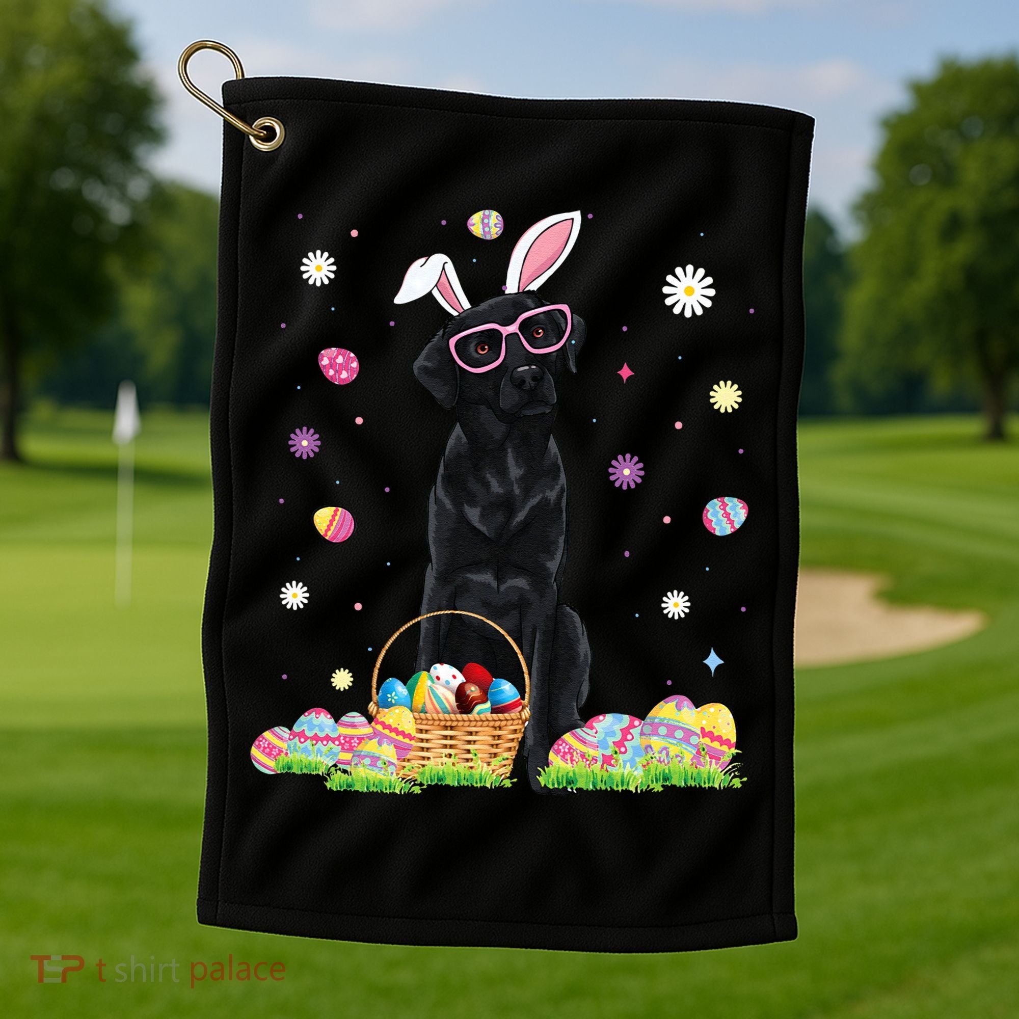 Happy Easter Cute Black Labrador Bunny Ears Dog Lovers Golf Towel