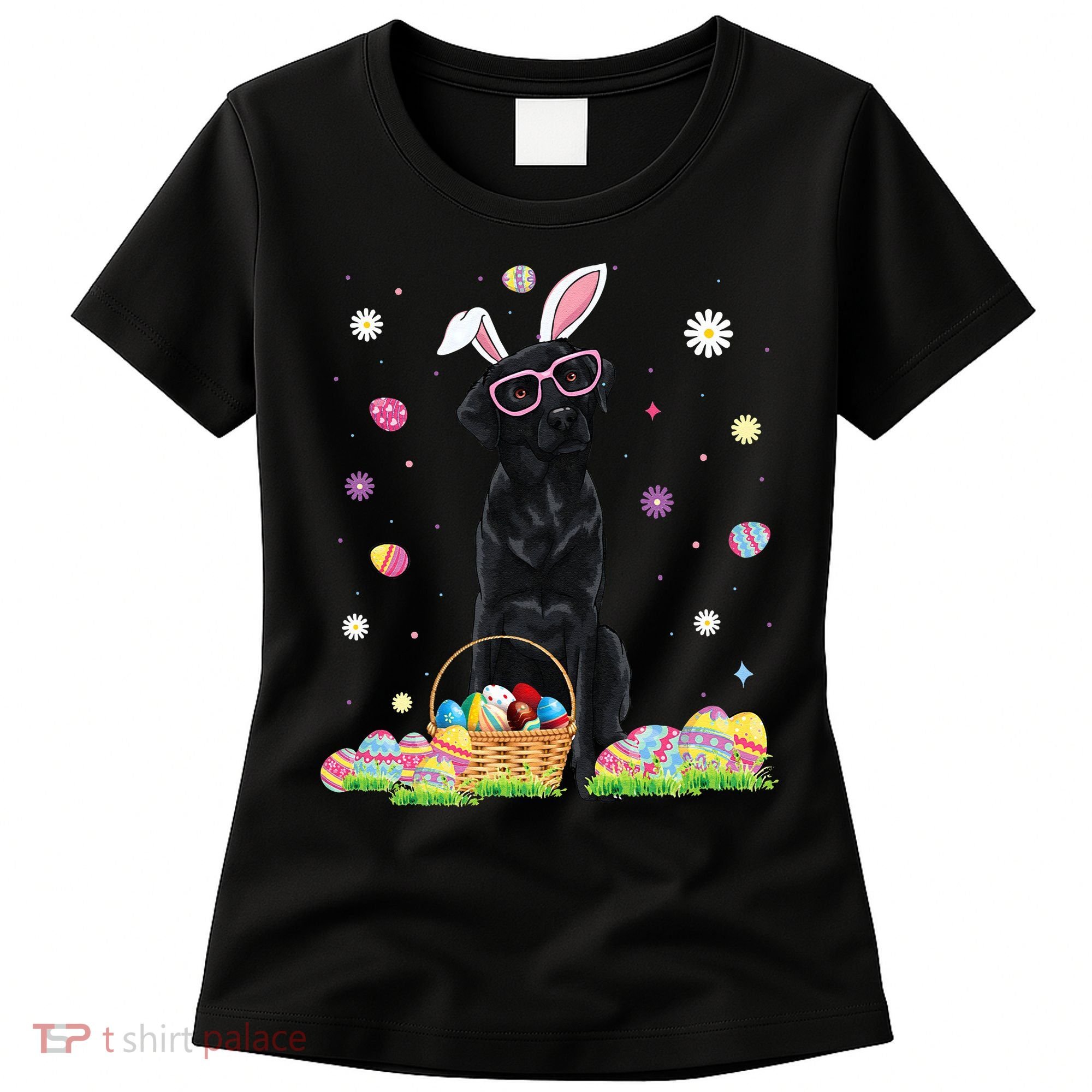 Happy Easter Cute Black Labrador Bunny Ears Dog Lovers Women's T-Shirt