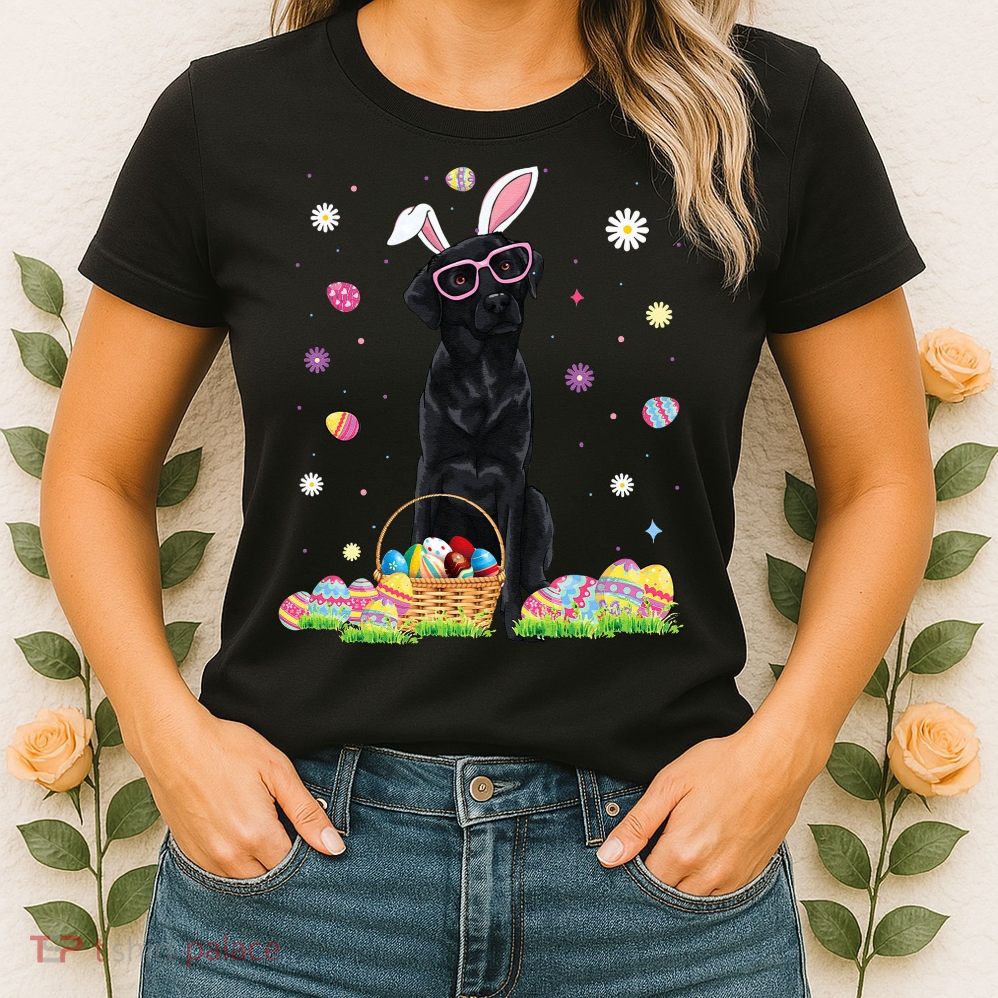 Happy Easter Cute Black Labrador Bunny Ears Dog Lovers Women's T-Shirt