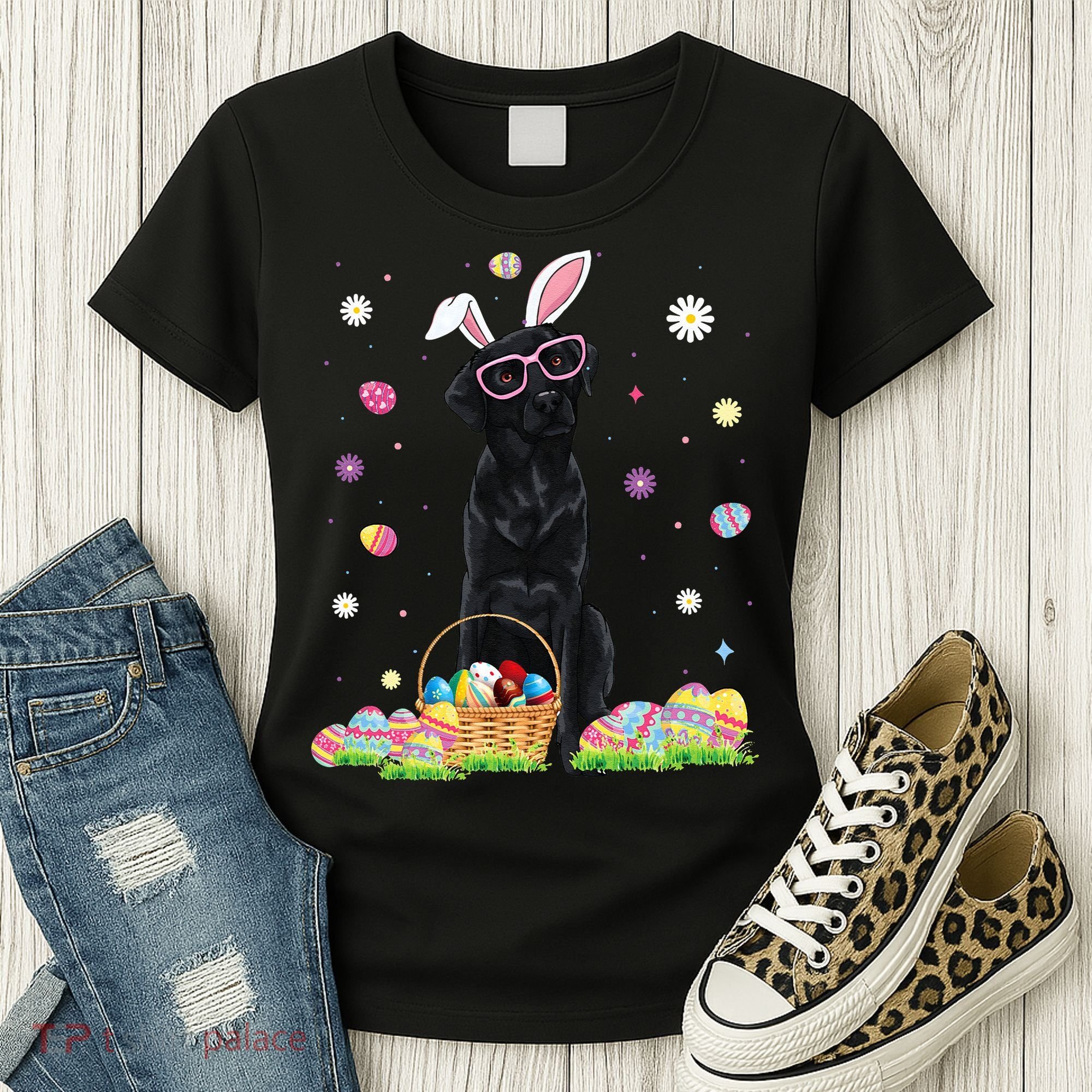 Happy Easter Cute Black Labrador Bunny Ears Dog Lovers Women's T-Shirt