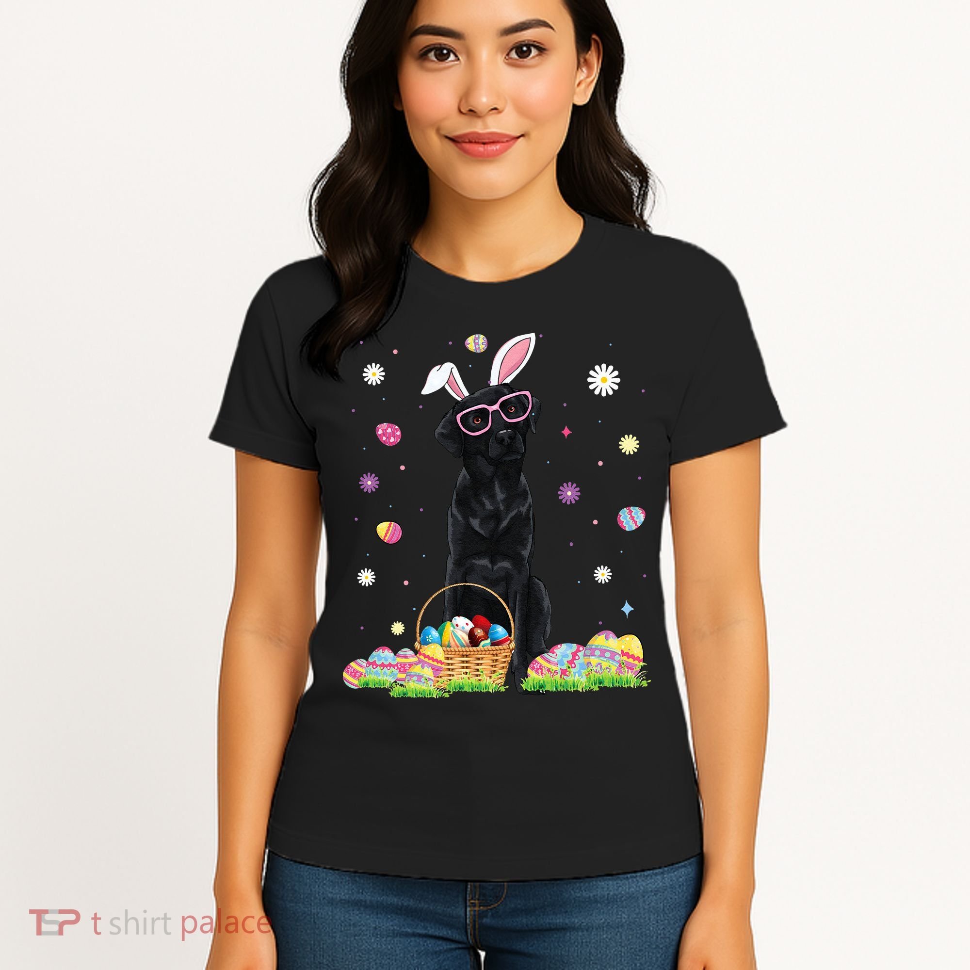 Happy Easter Cute Black Labrador Bunny Ears Dog Lovers Women's T-Shirt