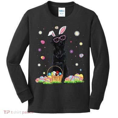 Happy Easter Cute Black Labrador Bunny Ears Dog Lovers Kids Long Sleeve Shirt