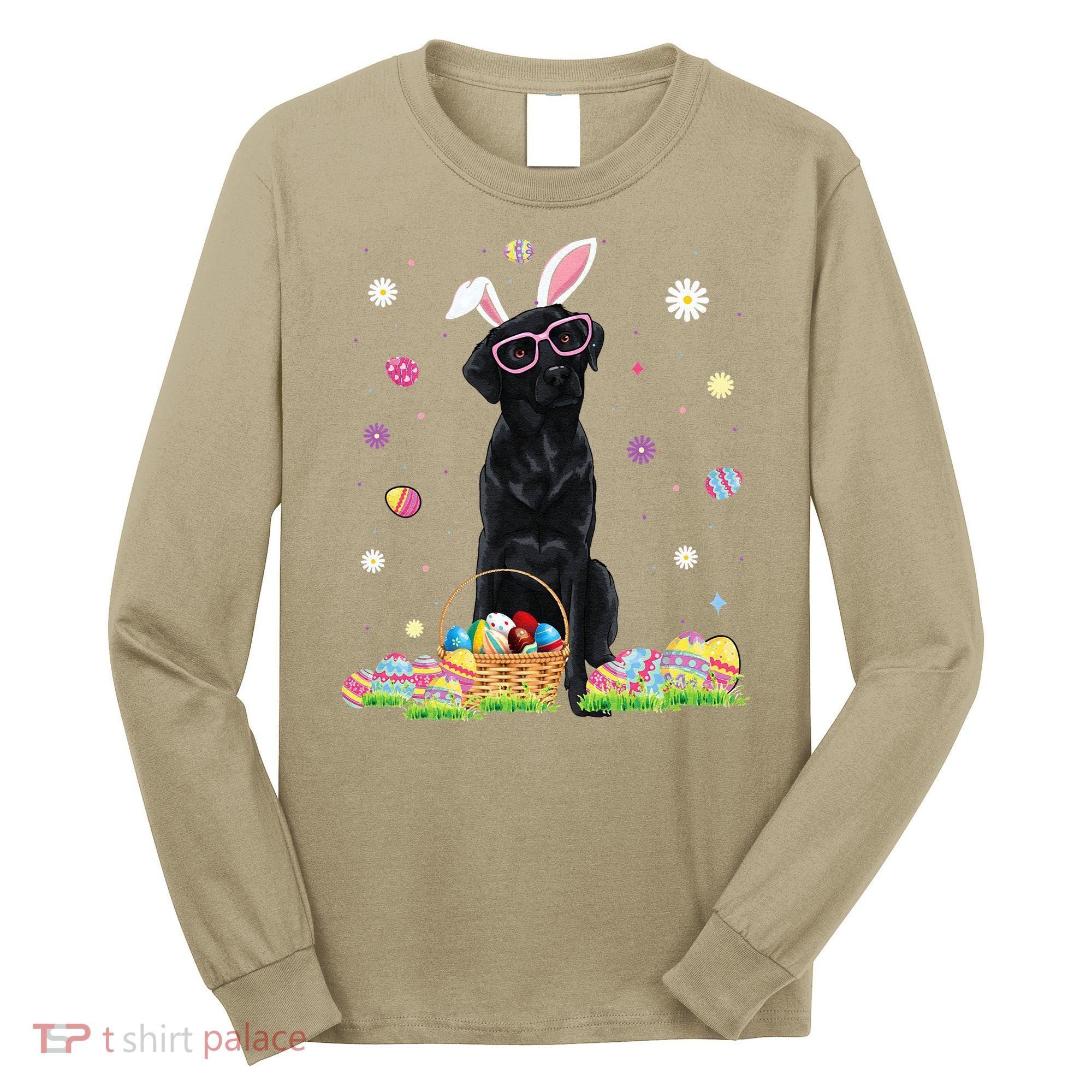 Happy Easter Cute Black Labrador Bunny Ears Dog Lovers Long Sleeve Shirt