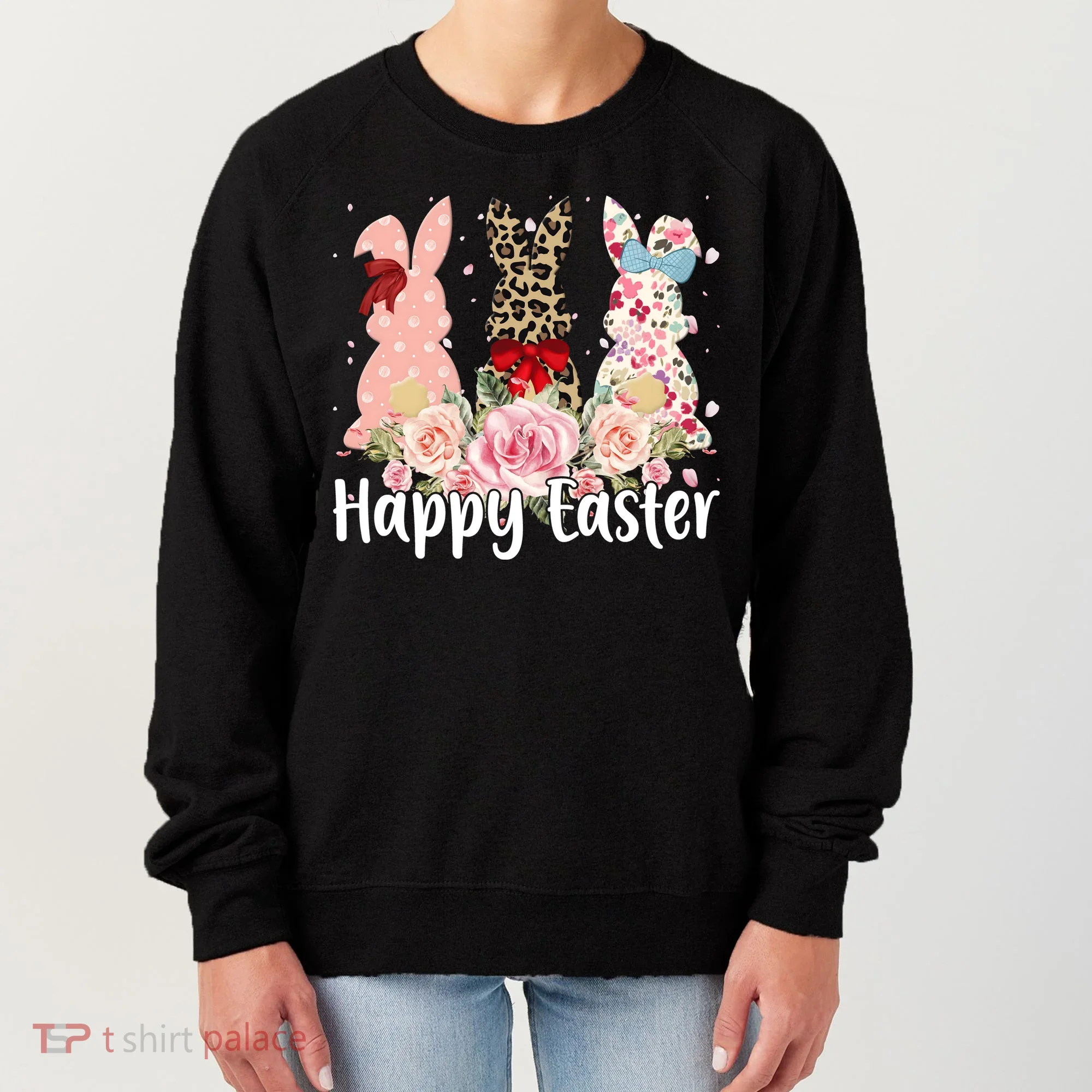 Happy Easter Cute Floral Bunnies Women's Sweatshirt