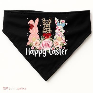 Happy Easter Cute Floral Bunnies USA-Made Doggie Bandana