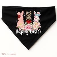Happy Easter Cute Floral Bunnies USA-Made Doggie Bandana thumb 0