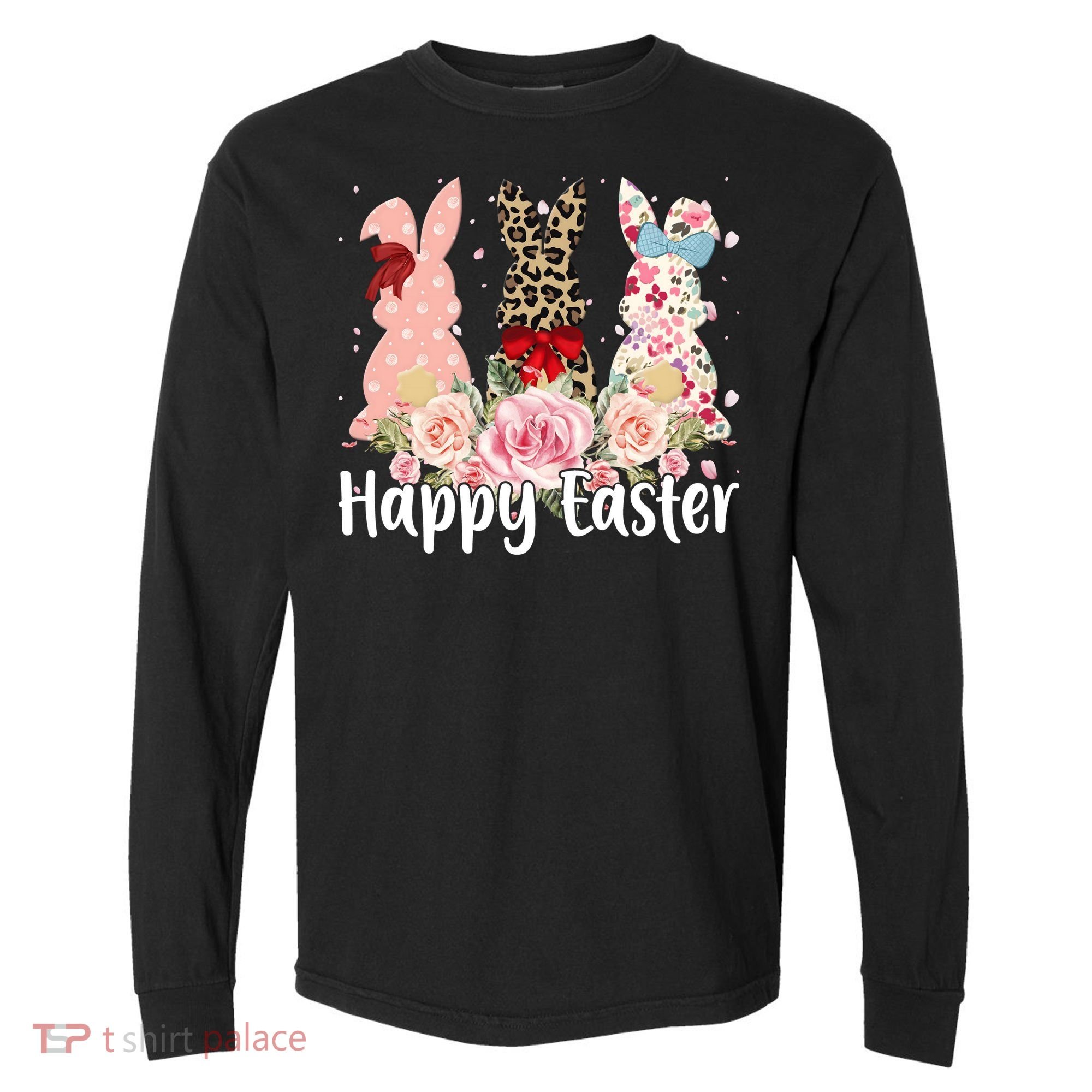 Happy Easter Cute Floral Bunnies Comfort Colors Heavyweight Long Sleeve T-Shirt