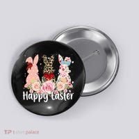 Happy Easter Cute Floral Bunnies Button thumb 0