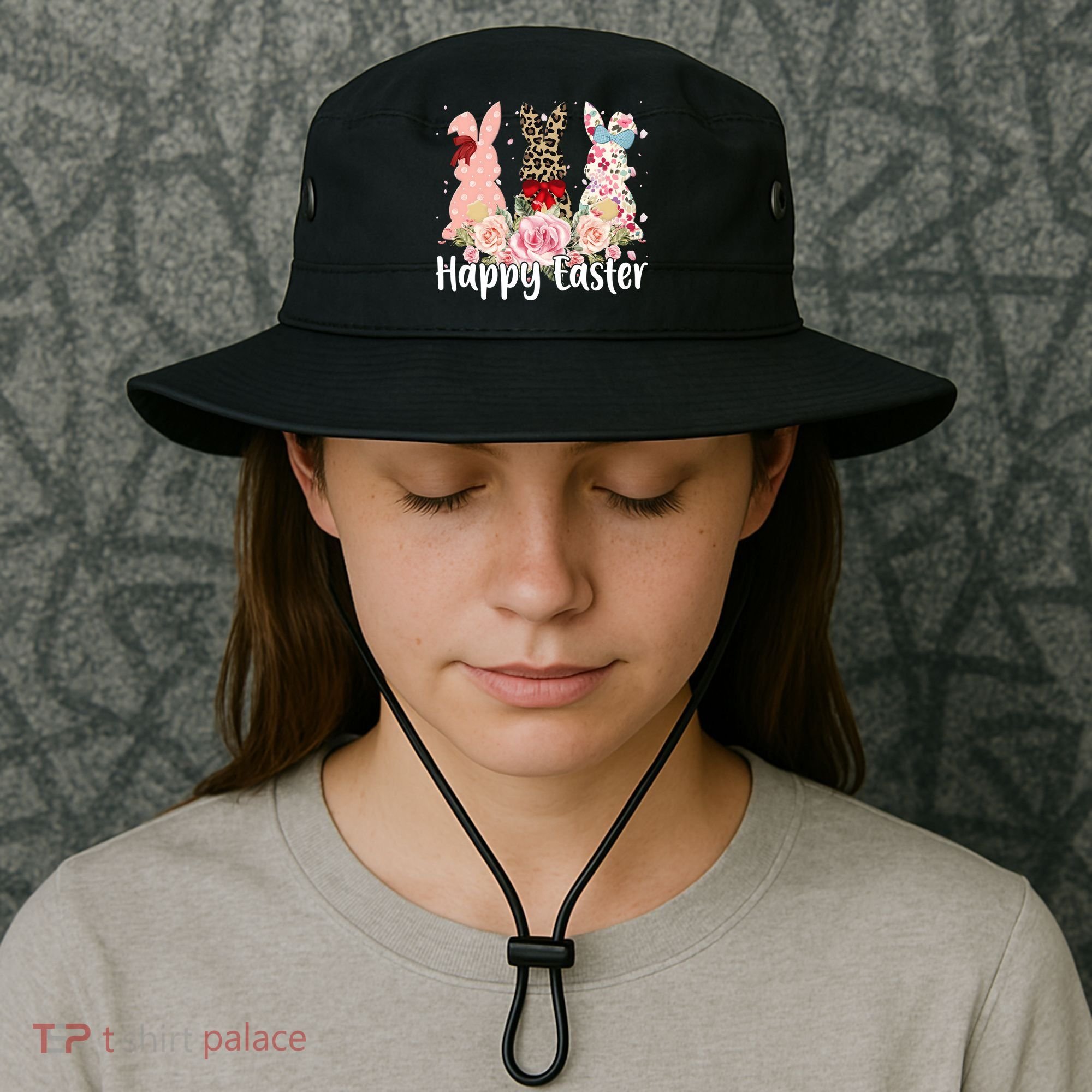 Happy Easter Cute Floral Bunnies Bucket Hat