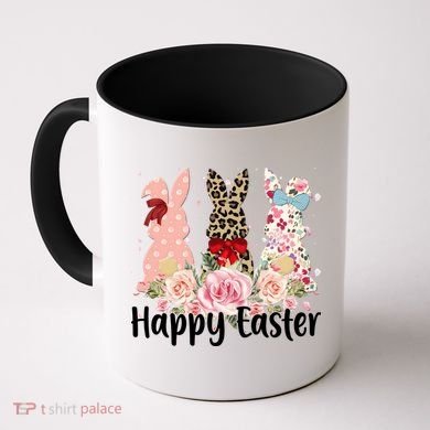 Happy Easter Cute Floral Bunnies Coffee Mug