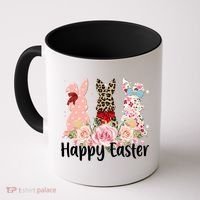 Happy Easter Cute Floral Bunnies Coffee Mug thumb 0