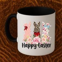 Happy Easter Cute Floral Bunnies Coffee Mug thumb 2