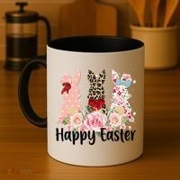 Happy Easter Cute Floral Bunnies Coffee Mug thumb 4
