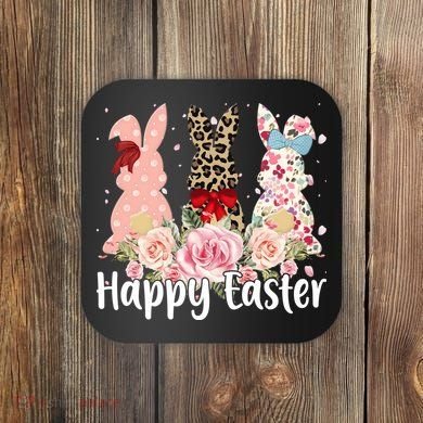 Happy Easter Cute Floral Bunnies Coaster
