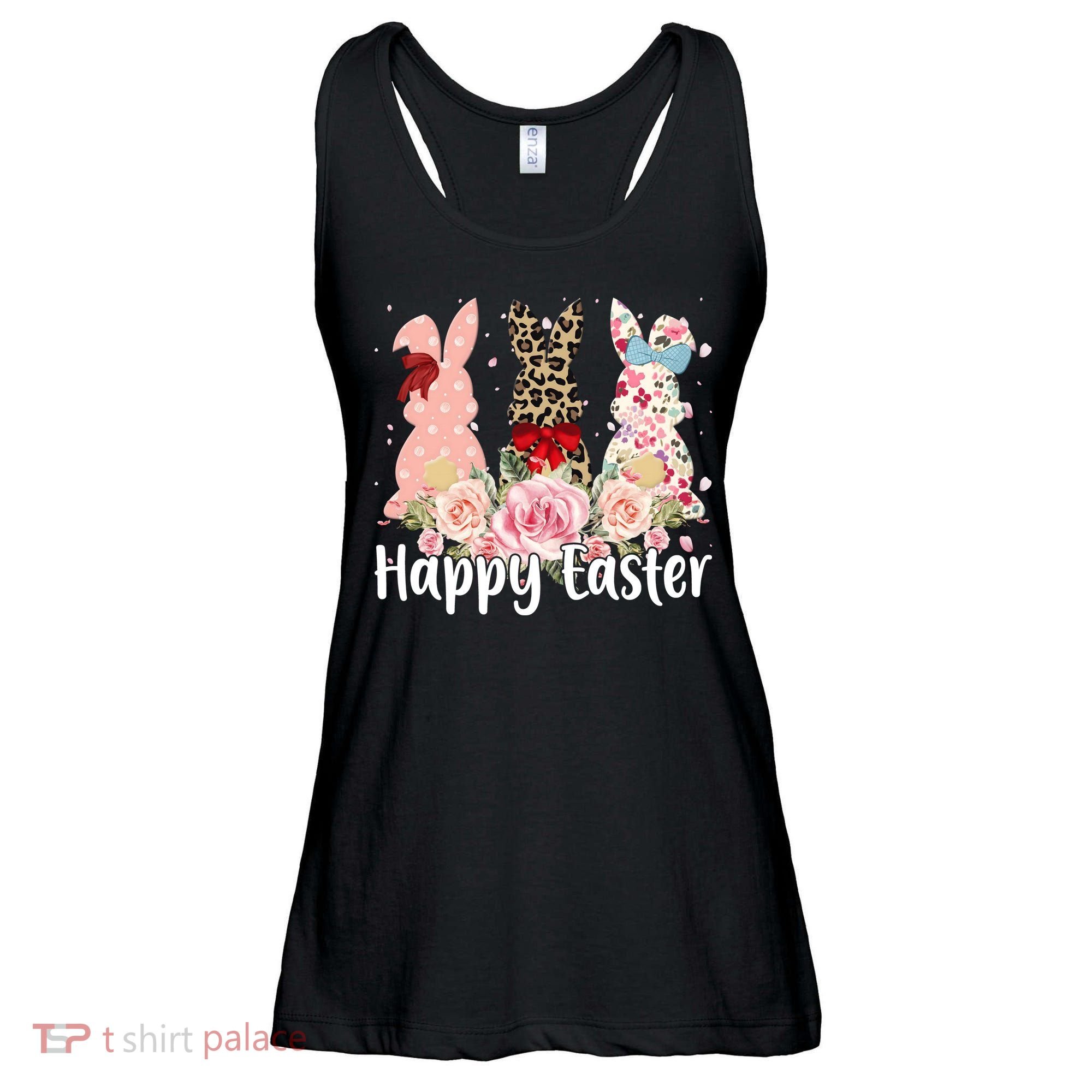 Happy Easter Cute Floral Bunnies Ladies Essential Flowy Tank
