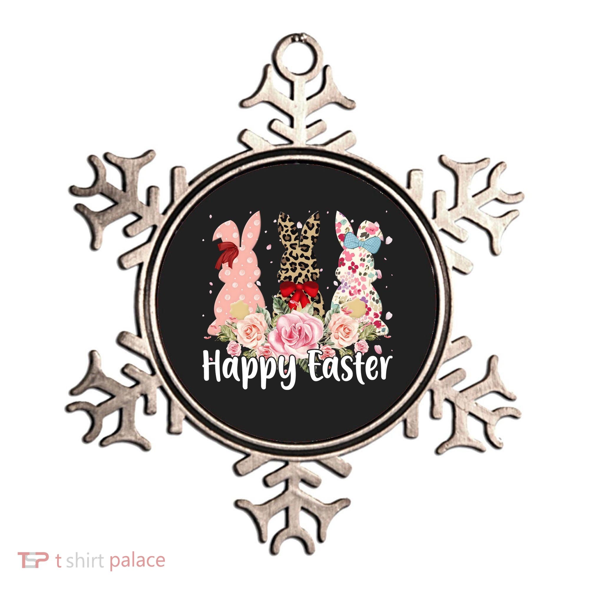 Happy Easter Cute Floral Bunnies Ornament