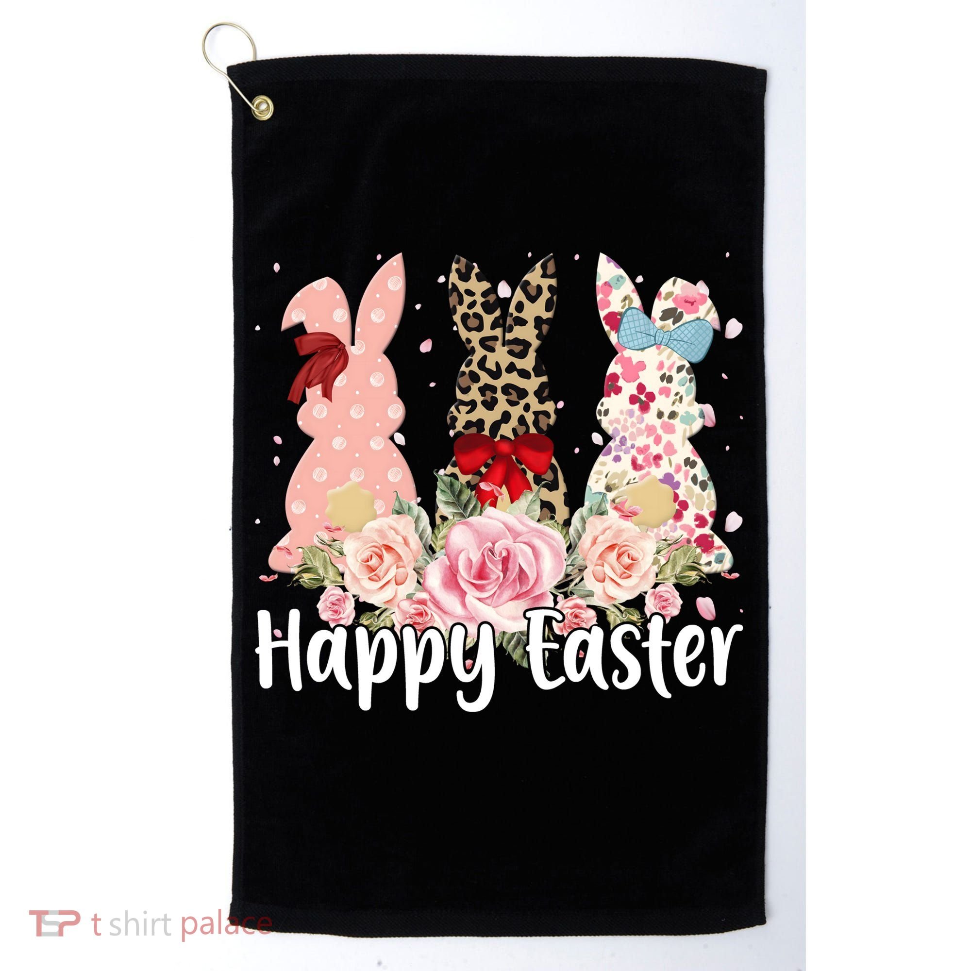 Happy Easter Cute Floral Bunnies Golf Towel