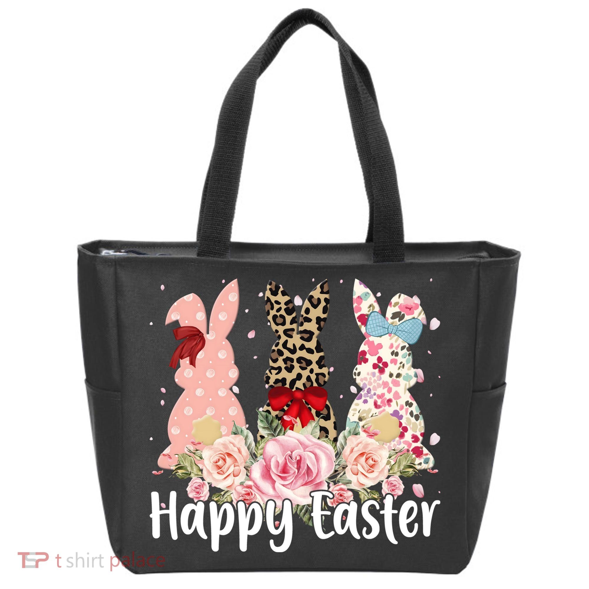 Happy Easter Cute Floral Bunnies Tote Bag