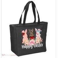 Happy Easter Cute Floral Bunnies Tote Bag thumb 2