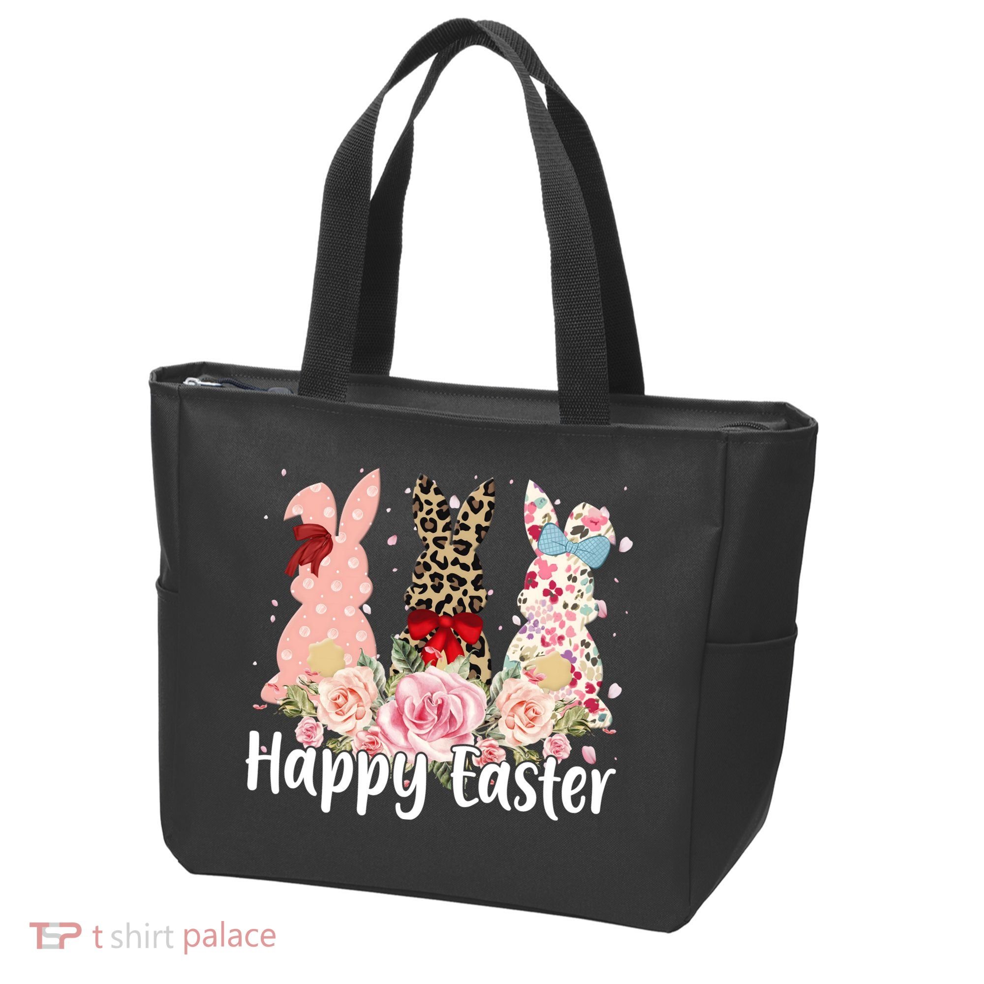 Happy Easter Cute Floral Bunnies Tote Bag