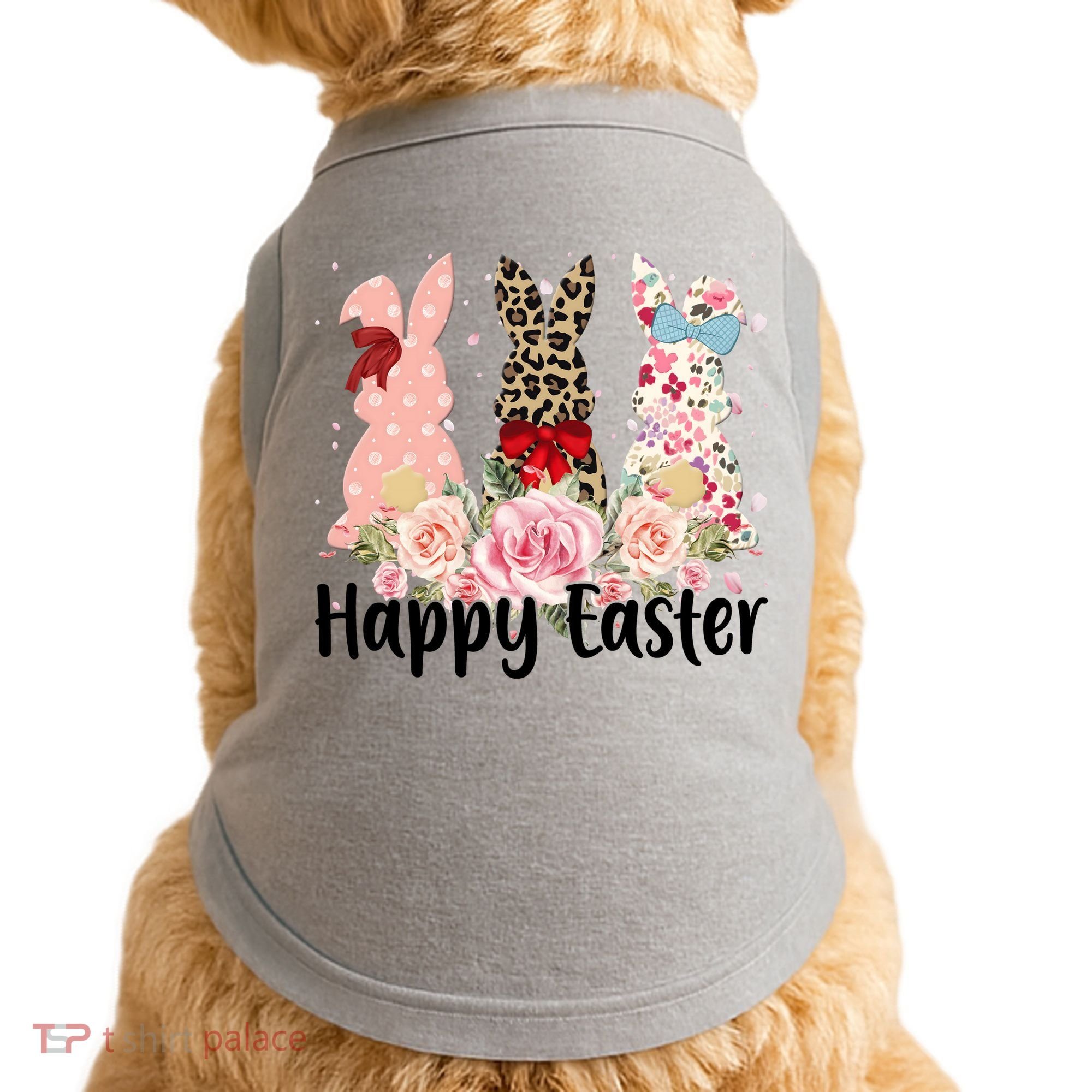 Happy Easter Cute Floral Bunnies Doggie Tank