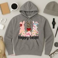 Happy Easter Cute Floral Bunnies Hoodie thumb 3