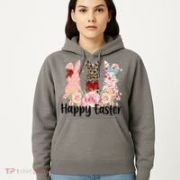 Happy Easter Cute Floral Bunnies Hoodie thumb 5