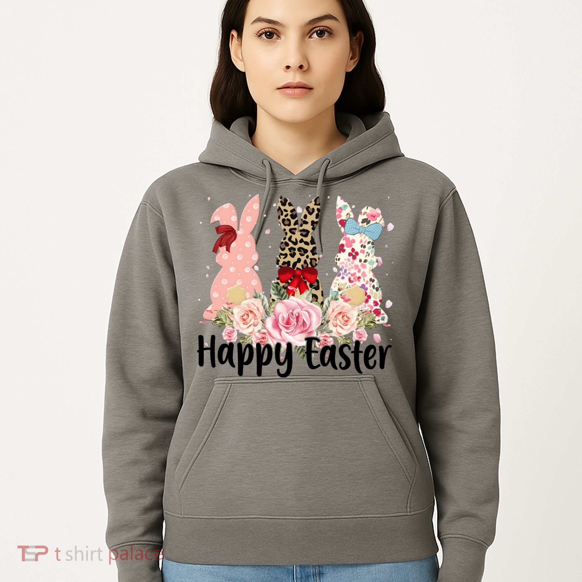 Happy Easter Cute Floral Bunnies Hoodie