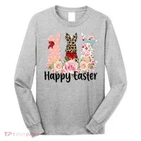 Happy Easter Cute Floral Bunnies Long Sleeve Shirt thumb 0