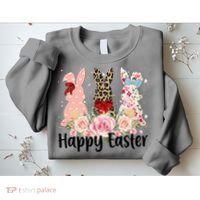 Happy Easter Cute Floral Bunnies Sweatshirt thumb 2