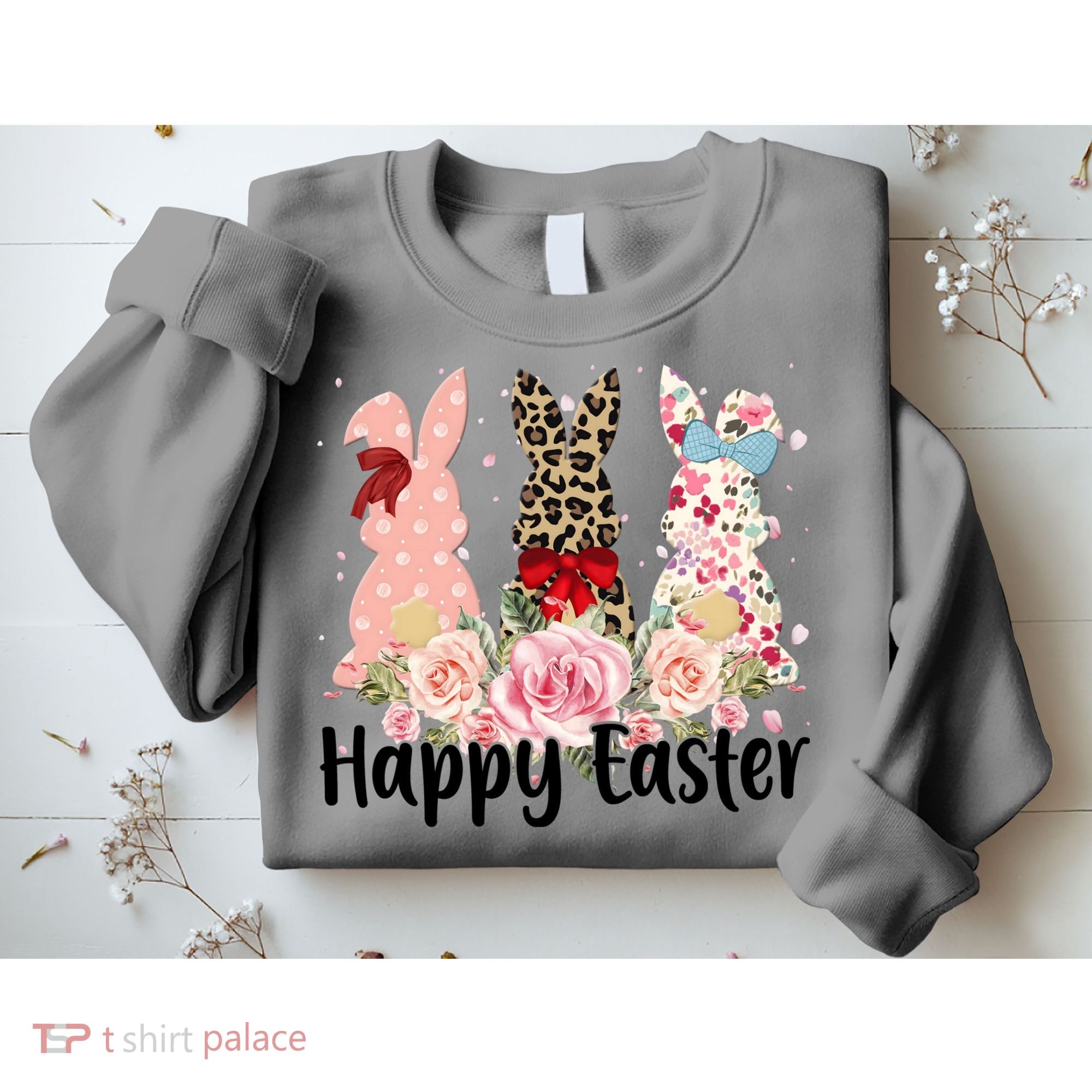 Happy Easter Cute Floral Bunnies Sweatshirt