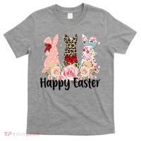 Happy Easter Cute Floral Bunnies T-Shirt thumb 0