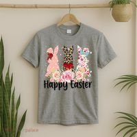 Happy Easter Cute Floral Bunnies T-Shirt thumb 2