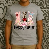 Happy Easter Cute Floral Bunnies T-Shirt thumb 3